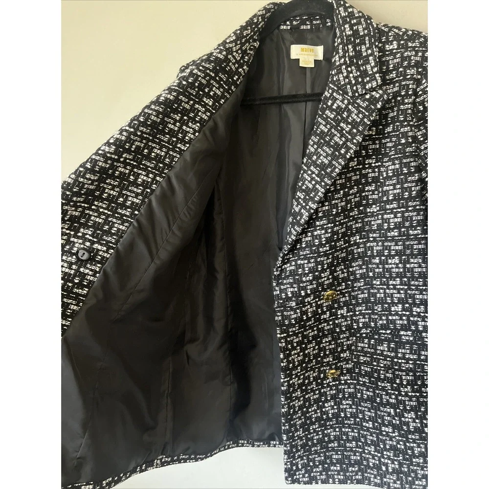 Anthropologie Maeve Boucle Tweed Jacket Blazer Size M Black White Gold Button